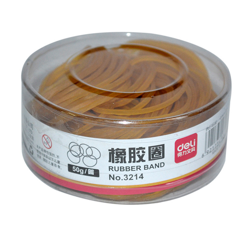 得力（deli）3214橡胶圈桶装   乳胶皮筋筒办公 50g/盒